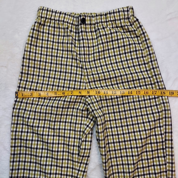 Brandy Melville Green Cream Black Plaid High Rise Straight Leg Pants - Picture 4 of 12
